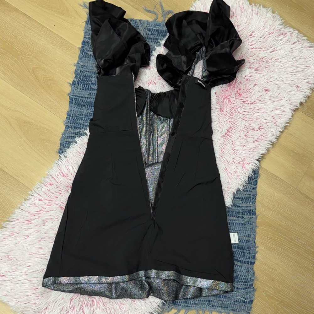 Hot Topic Futuristic Black Silver corset metallic fit & flare Cosplay Dress XS - Picture 7 of 9